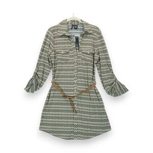 NWT Ultra Flirt Casual Belted‎ Shirt Dress Large Tab Sleeves Pockets Rolltab